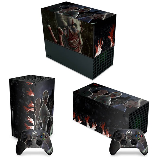 KIT Xbox Series X Capa Anti Poeira e Skin Anti-Rage Horizontal - Zombie Zumbi The Walking