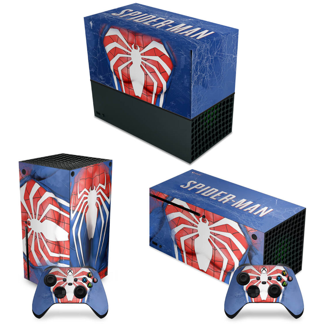 KIT Capa Anti Poeira e Skin Anti-Rage Xbox Series X Horizontal - Spider-Man Homem Aranha 2 - Pop Arte Skins
