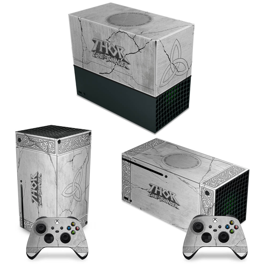 KIT Xbox Series X Capa Anti Poeira e Skin Anti-Rage Horizontal - Mjolnir Thor Amor e Trovão