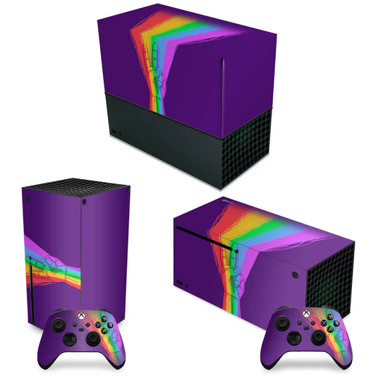 KIT Xbox Series X Capa Anti Poeira e Skin Anti-Rage Horizontal - Rainbow Colors Colorido