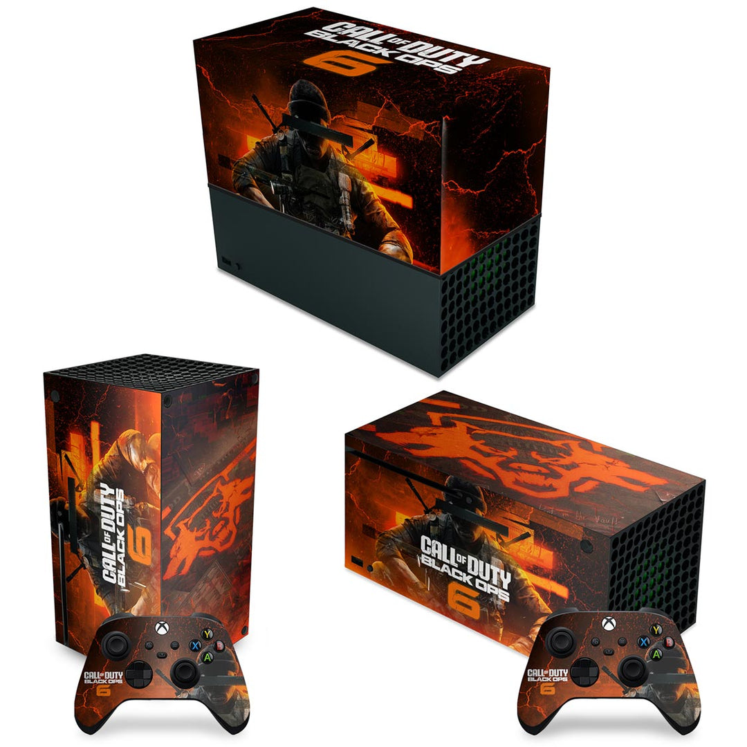 KIT Capa Anti Poeira e Skin Anti-Rage Xbox Series X Horizontal - Call of Duty Black Ops 6 - Pop Arte Skins