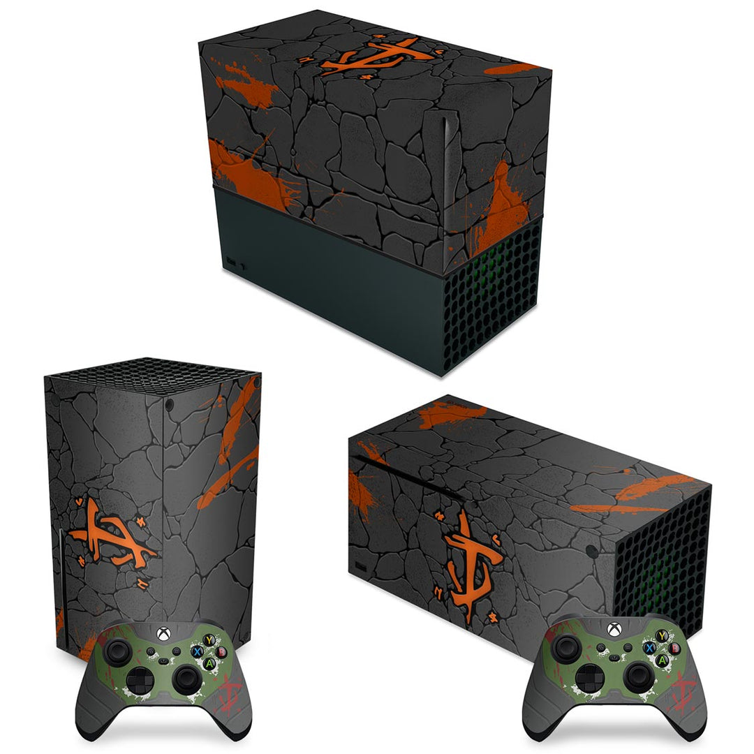 KIT Capa Anti Poeira e Skin Anti-Rage Xbox Series X Horizontal - Doom: The Dark Ages - Pop Arte Skins