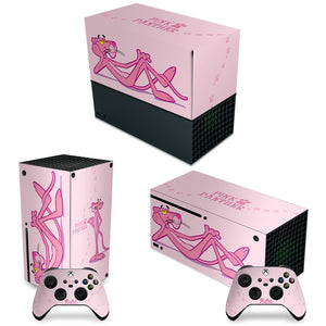 KIT Capa Anti Poeira e Skin Anti-Rage Xbox Series X Horizontal - Pantera Cor de Rosa - Pop Arte Skins