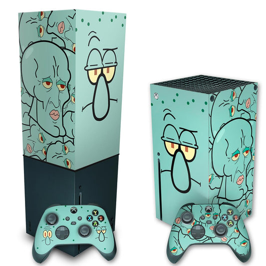 KIT Xbox Series X Skin Anti-Rage e Capa Anti Poeira Vertical - Lula Molusco Bob Esponja