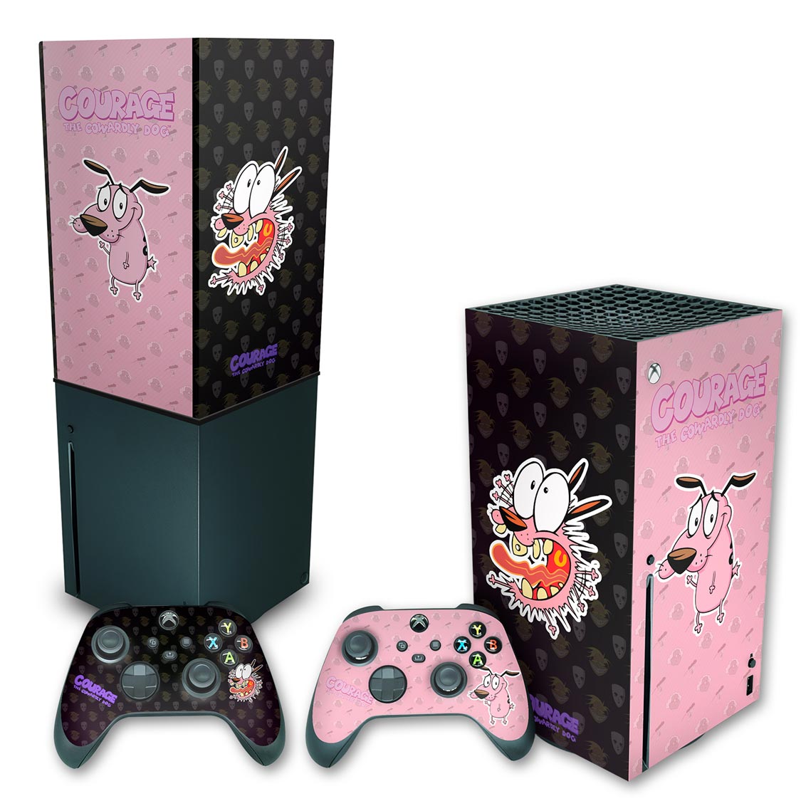 KIT Capa Anti Poeira e Skin Anti-Rage Xbox Series X Vertical - Coragem: O Cão Covarde