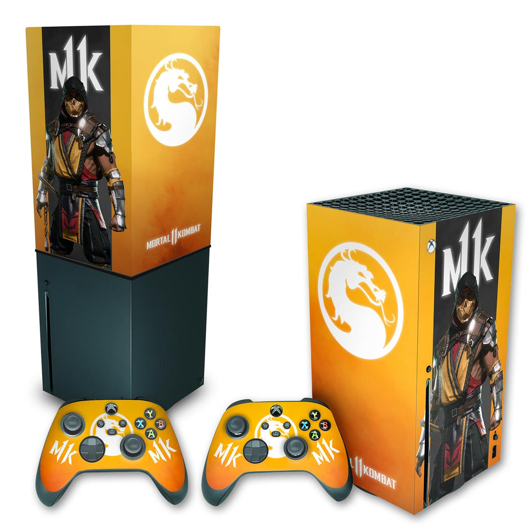 KIT Capa Anti Poeira e Skin Anti-Rage Xbox Series X Vertical - Mortal Kombat 11 - Pop Arte Skins