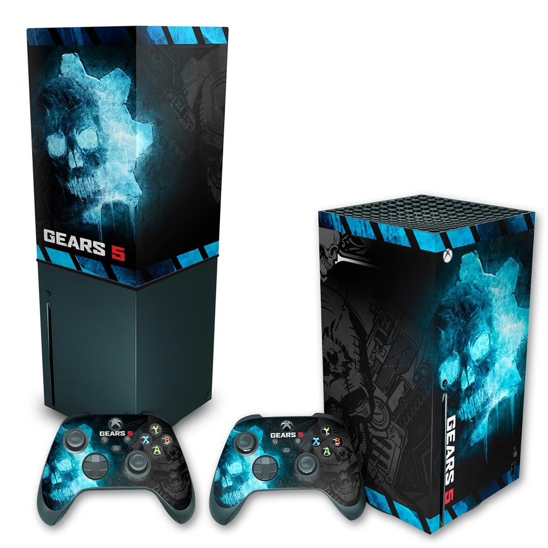 KIT Capa Anti Poeira e Skin Anti-Rage Xbox Series X Vertical - Gears 5 - Pop Arte Skins