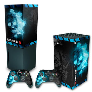 KIT Capa Anti Poeira e Skin Anti-Rage Xbox Series X Vertical - Gears 5 - Pop Arte Skins