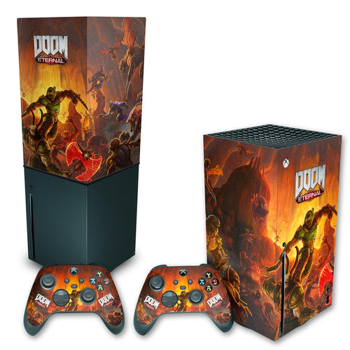 KIT Capa Anti Poeira e Skin Anti-Rage Xbox Series X Vertical - Doom Eternal
