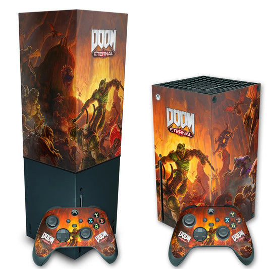 KIT Xbox Series X Skin Anti-Rage e Capa Anti Poeira Vertical - Doom Eternal