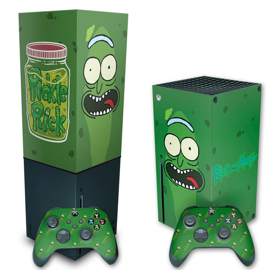 KIT Xbox Series X Skin Anti-Rage e Capa Anti Poeira Vertical - Pickle Rick And Morty