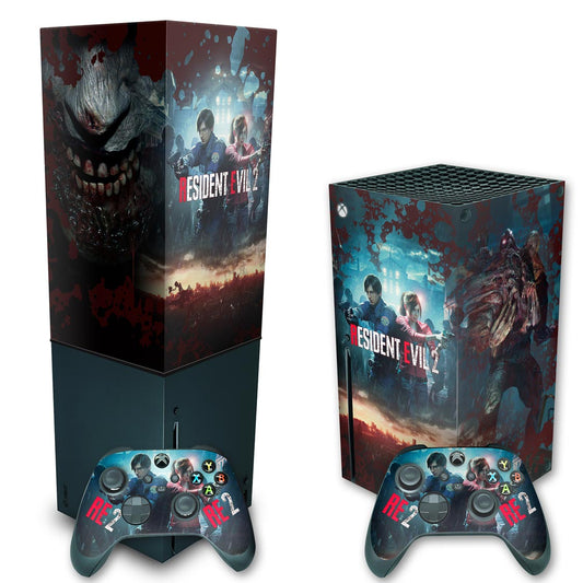 KIT Xbox Series X Skin Anti-Rage e Capa Anti Poeira Vertical - Resident Evil 2 Remake