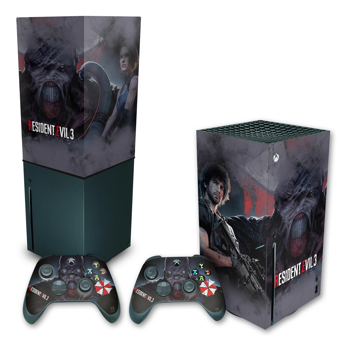 KIT Xbox Series X Skin Anti-Rage e Capa Anti Poeira Vertical - Resident Evil 3 Remake