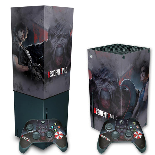 KIT Xbox Series X Skin Anti-Rage e Capa Anti Poeira Vertical - Resident Evil 3 Remake