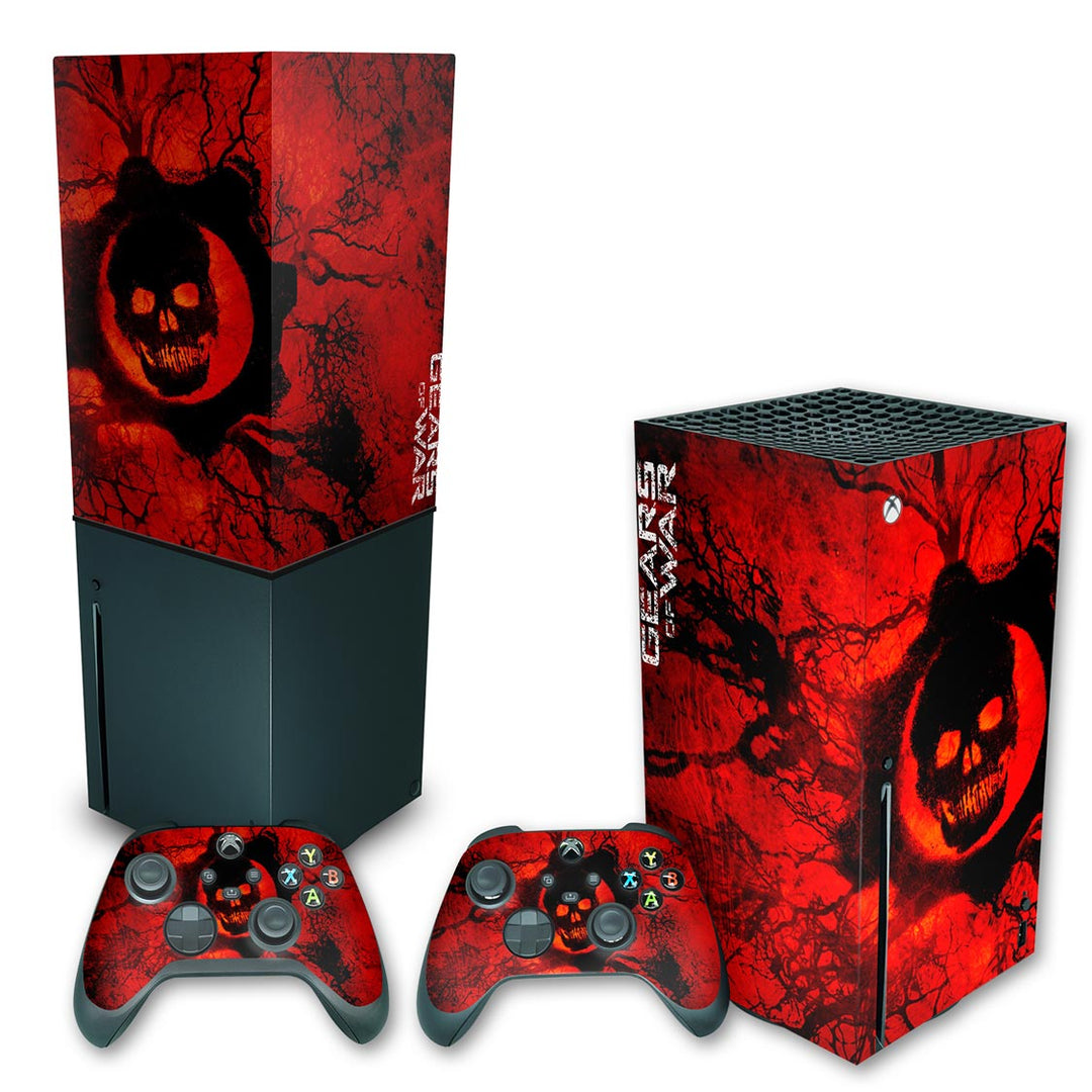 KIT Capa Anti Poeira e Skin Anti-Rage Xbox Series X Vertical - Gears of War - Skull - Pop Arte Skins