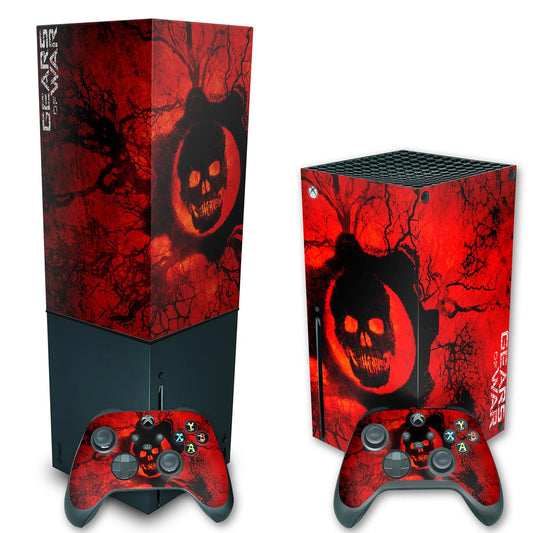KIT Xbox Series X Skin Anti-Rage e Capa Anti Poeira Vertical - Gears of War - Skull