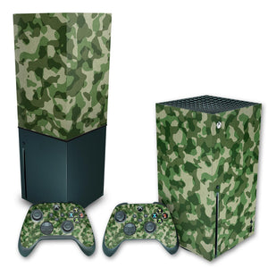 KIT Capa Anti Poeira e Skin Anti-Rage Xbox Series X Vertical - Camuflado Verde - Pop Arte Skins