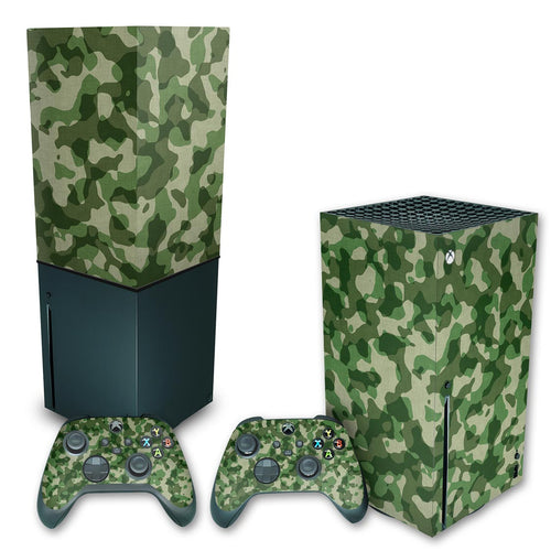 KIT Capa Anti Poeira e Skin Anti-Rage Xbox Series X Vertical - Camuflado Verde