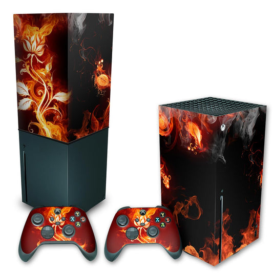 KIT Xbox Series X Skin Anti-Rage e Capa Anti Poeira Vertical - Fire Flower