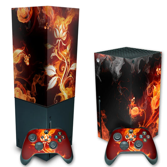 KIT Xbox Series X Skin Anti-Rage e Capa Anti Poeira Vertical - Fire Flower