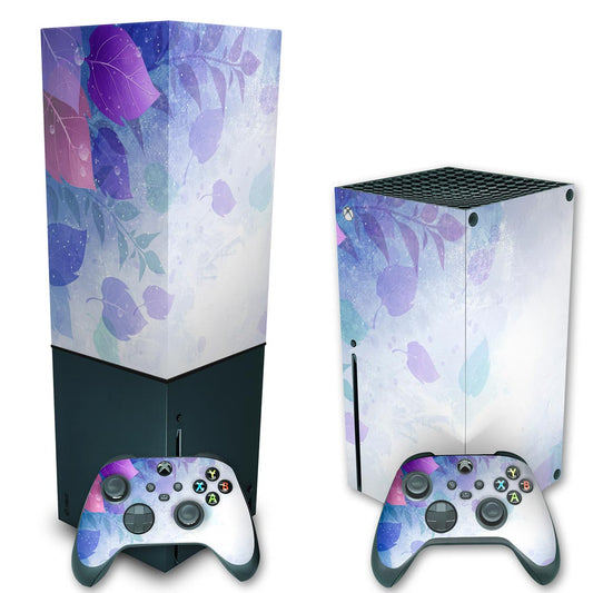 KIT Xbox Series X Skin Anti-Rage e Capa Anti Poeira Vertical - Folhas Lilás