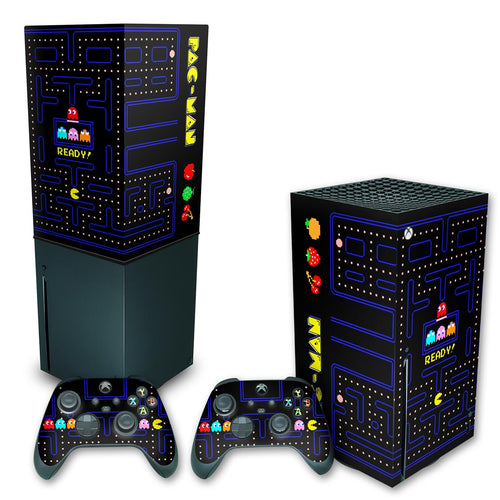 KIT Capa Anti Poeira e Skin Anti-Rage Xbox Series X Vertical - Pac Man