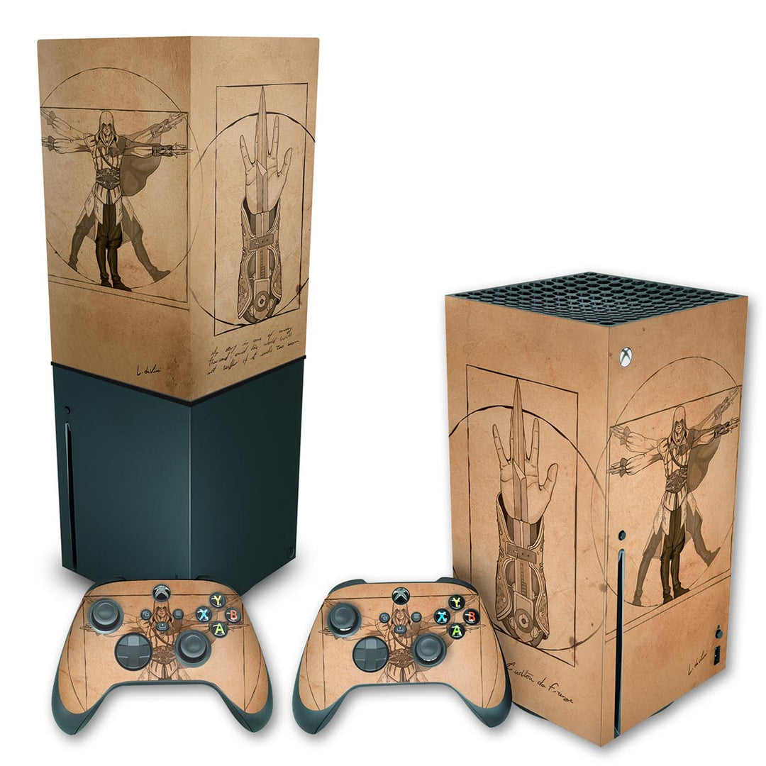 KIT Capa Anti Poeira e Skin Anti-Rage Xbox Series X Vertical - Assassin’S Creed Vitruviano - Pop Arte Skins