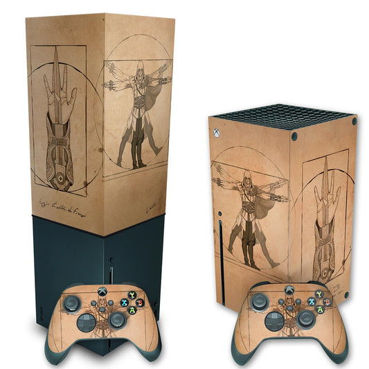 KIT Xbox Series X Skin Anti-Rage e Capa Anti Poeira Vertical - Assassin’S Creed Vitruviano