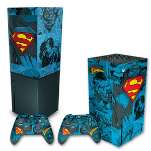 KIT Capa Anti Poeira e Skin Anti-Rage Xbox Series X Vertical - Superman Comics - Pop Arte Skins