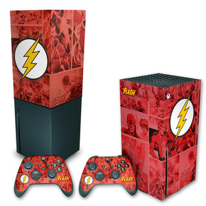 KIT Capa Anti Poeira e Skin Anti-Rage Xbox Series X Vertical - The Flash Comics - Pop Arte Skins
