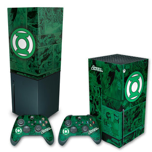 KIT Capa Anti Poeira e Skin Anti-Rage Xbox Series X Vertical - Lanterna Verde Comics - Pop Arte Skins