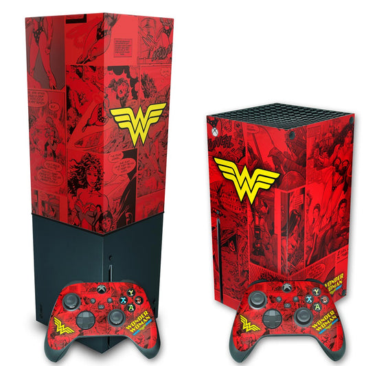 KIT Xbox Series X Skin Anti-Rage e Capa Anti Poeira Vertical - Mulher Maravilha Comics