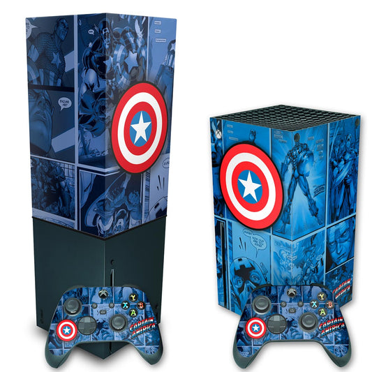 KIT Xbox Series X Skin Anti-Rage e Capa Anti Poeira Vertical - Capitão América Comics