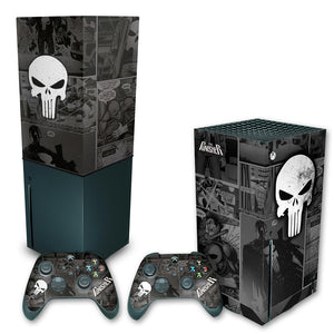 KIT Capa Anti Poeira e Skin Anti-Rage Xbox Series X Vertical - The Punisher Justiceiro Comics - Pop Arte Skins