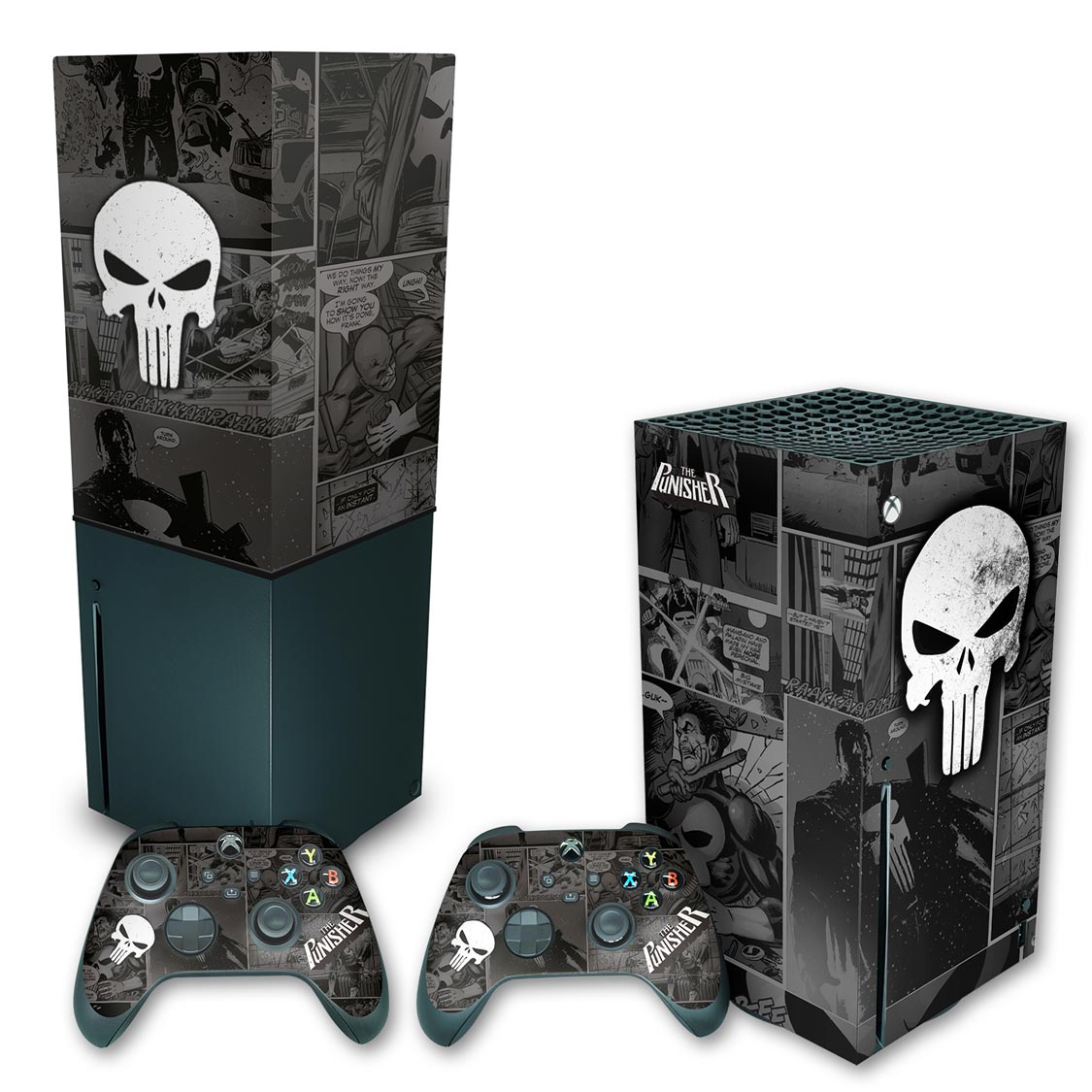 KIT Xbox Series X Skin Anti-Rage e Capa Anti Poeira Vertical - The Punisher Justiceiro Comics