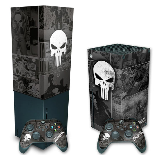 KIT Xbox Series X Skin Anti-Rage e Capa Anti Poeira Vertical - The Punisher Justiceiro Comics