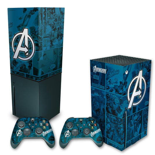 KIT Xbox Series X Skin Anti-Rage e Capa Anti Poeira Vertical - Avengers Vingadores Comics