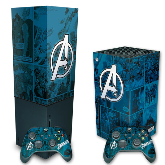 KIT Xbox Series X Skin Anti-Rage e Capa Anti Poeira Vertical - Avengers Vingadores Comics