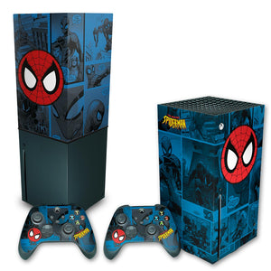 KIT Capa Anti Poeira e Skin Anti-Rage Xbox Series X Vertical - Homem-Aranha Spider-Man Comics - Pop Arte Skins