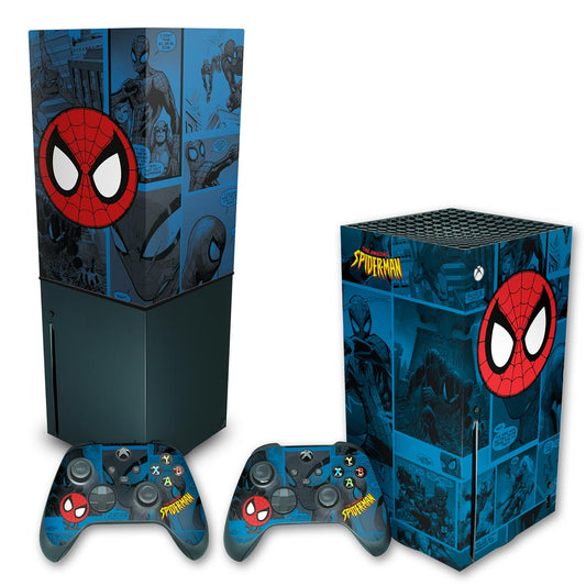 KIT Xbox Series X Skin Anti-Rage e Capa Anti Poeira Vertical - Homem-Aranha Spider-Man Comics