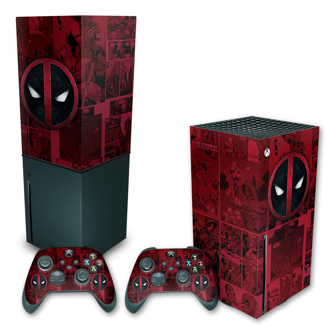 KIT Capa Anti Poeira e Skin Anti-Rage Xbox Series X Vertical - Deadpool Comics - Pop Arte Skins
