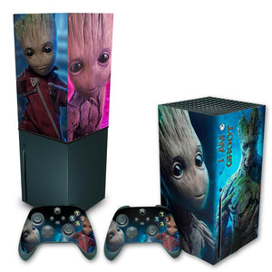 KIT Capa Anti Poeira e Skin Anti-Rage Xbox Series X Vertical - Baby Groot - Pop Arte Skins
