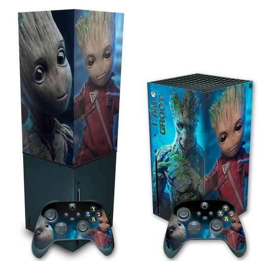 KIT Xbox Series X Skin Anti-Rage e Capa Anti Poeira Vertical - Baby Groot