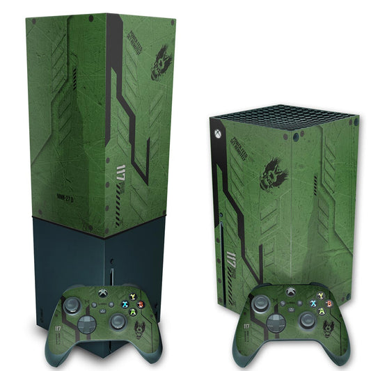 KIT Xbox Series X Skin Anti-Rage e Capa Anti Poeira Vertical - Halo Infinite
