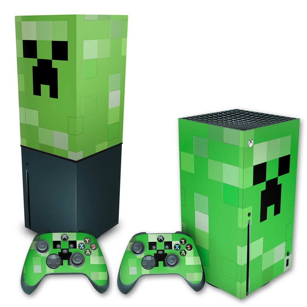 KIT Capa Anti Poeira e Skin Anti-Rage Xbox Series X Vertical - Creeper Minecraft - Pop Arte Skins