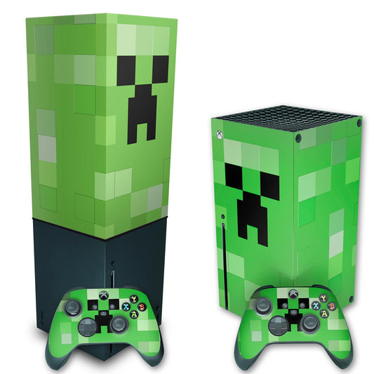 KIT Xbox Series X Skin Anti-Rage e Capa Anti Poeira Vertical - Creeper Minecraft