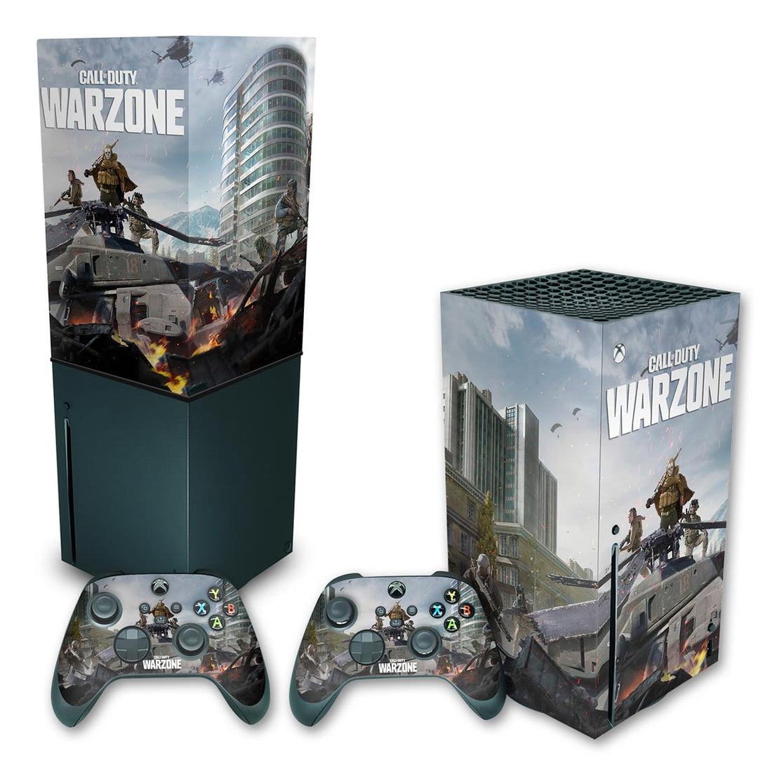 KIT Capa Anti Poeira e Skin Anti-Rage Xbox Series X Vertical - Call of Duty Warzone - Pop Arte Skins