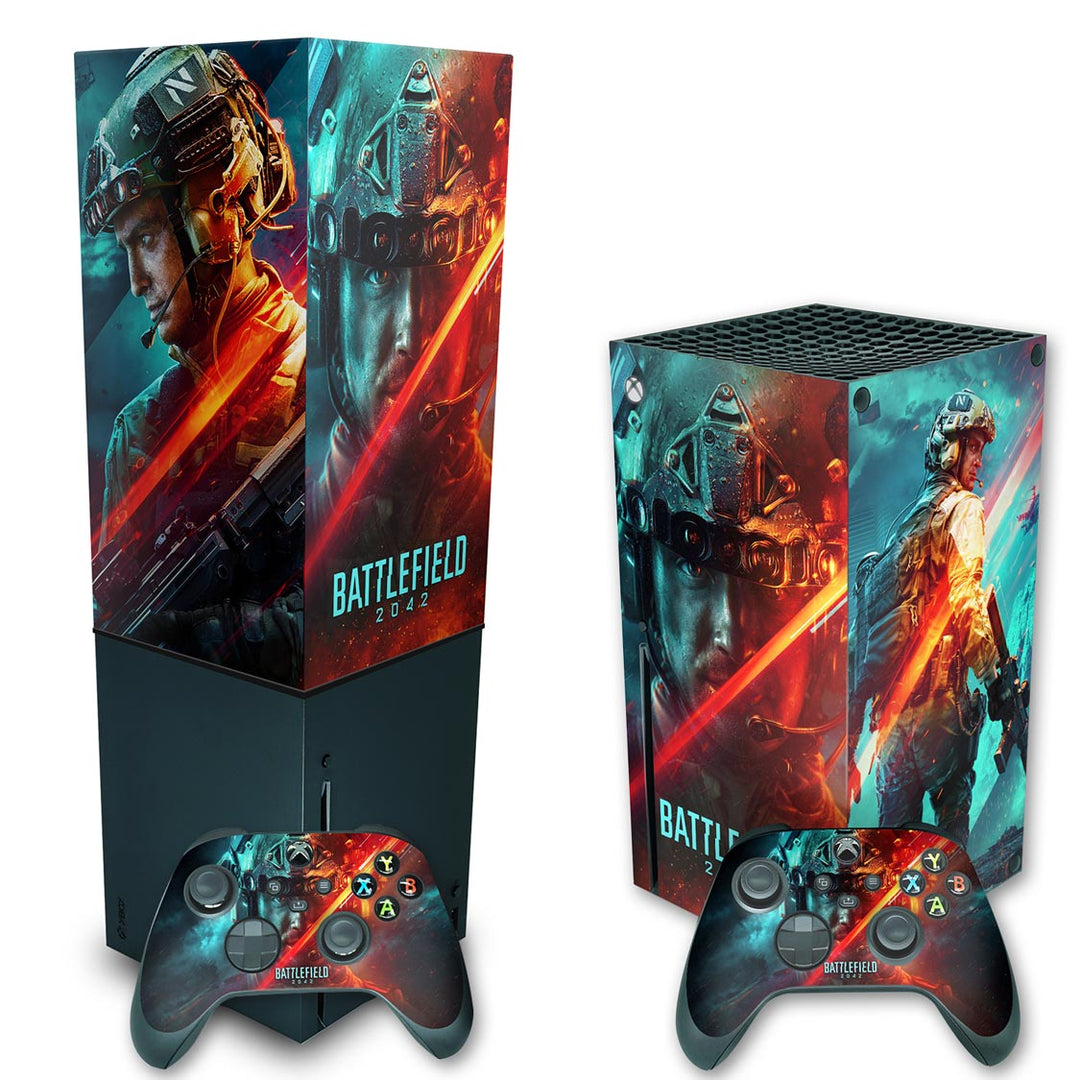 KIT Capa Anti Poeira e Skin Anti-Rage Xbox Series X Vertical - Battlefield 2042 - Pop Arte Skins - foto 2