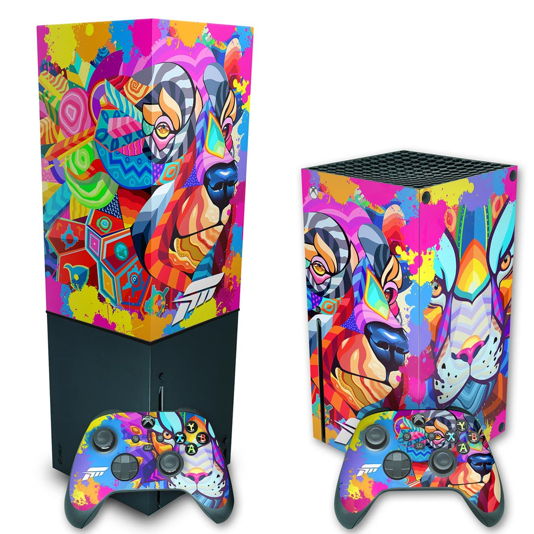 KIT Capa Anti Poeira e Skin Anti-Rage Xbox Series X Vertical - Forza Horizon 5 - Pop Arte Skins - foto 2