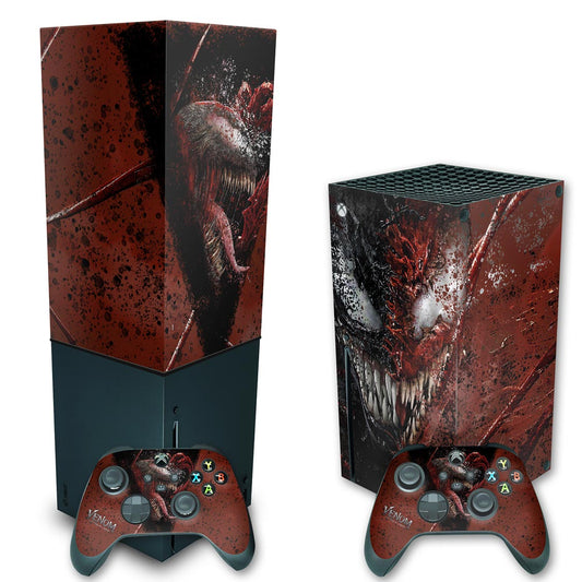 KIT Xbox Series X Skin Anti-Rage e Capa Anti Poeira Vertical - Venom Tempo de Carnificina